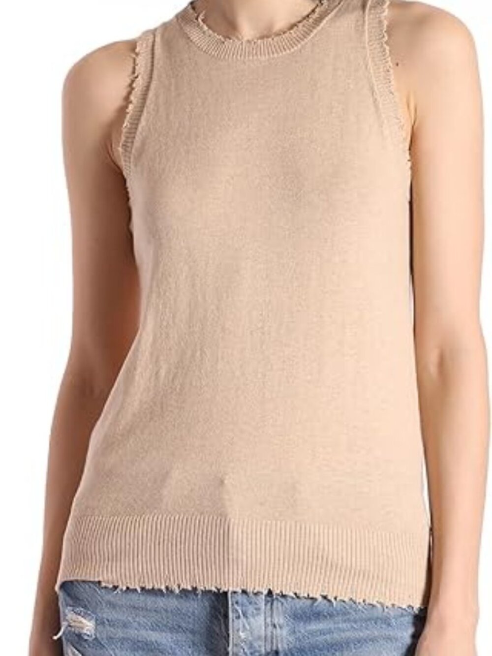 Minnie Rose Distressed Beige Tank Size Large